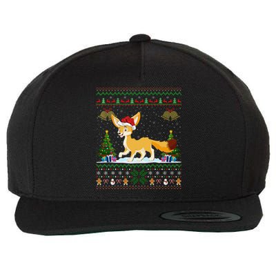 Ugly Xmas Tree Lights Santa Hat Fennec Fox Christmas Wool Snapback Cap