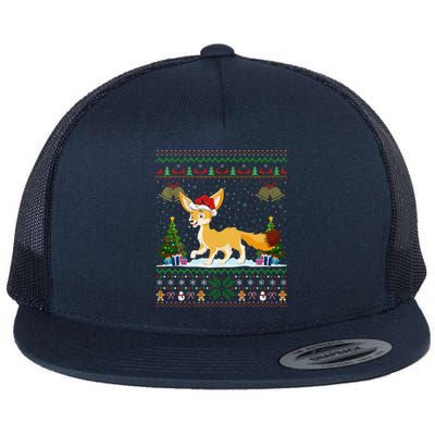 Ugly Xmas Tree Lights Santa Hat Fennec Fox Christmas Flat Bill Trucker Hat