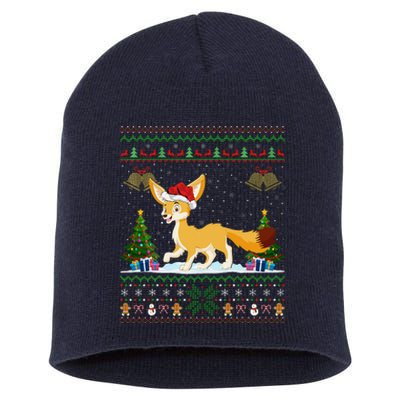 Ugly Xmas Tree Lights Santa Hat Fennec Fox Christmas Short Acrylic Beanie