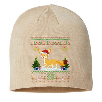 Ugly Xmas Tree Lights Santa Hat Fennec Fox Christmas Sustainable Beanie