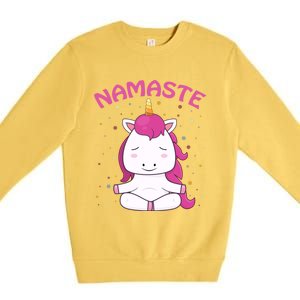 Unicorn Yoga Gift Magical Unicorns Sukhasana Namaste Gift Premium Crewneck Sweatshirt