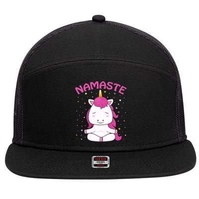 Unicorn Yoga Gift Magical Unicorns Sukhasana Namaste Gift 7 Panel Mesh Trucker Snapback Hat