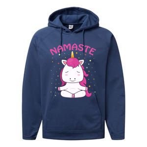 Unicorn Yoga Gift Magical Unicorns Sukhasana Namaste Gift Performance Fleece Hoodie