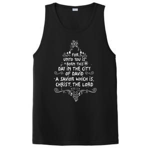 Unto You Is Born A Savior Christian Christmas Tree Jesus Gift PosiCharge Competitor Tank