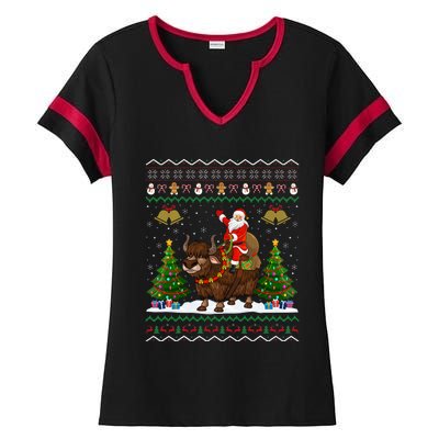 Ugly Yak Xmas Gift Santa Riding Yak Christmas Ladies Halftime Notch Neck Tee