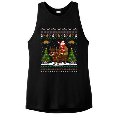 Ugly Yak Xmas Gift Santa Riding Yak Christmas Ladies PosiCharge Tri-Blend Wicking Tank