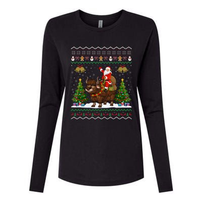 Ugly Yak Xmas Gift Santa Riding Yak Christmas Womens Cotton Relaxed Long Sleeve T-Shirt