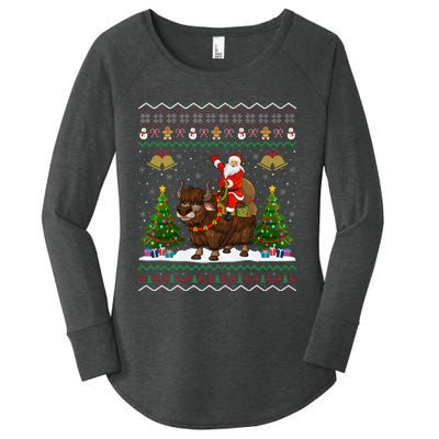 Ugly Yak Xmas Gift Santa Riding Yak Christmas Women's Perfect Tri Tunic Long Sleeve Shirt