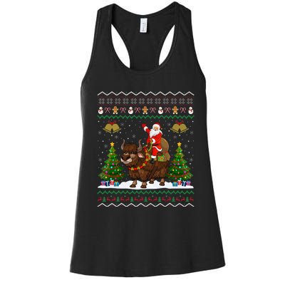 Ugly Yak Xmas Gift Santa Riding Yak Christmas Women's Racerback Tank