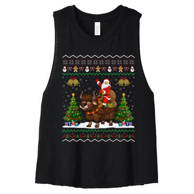 Ugly Yak Xmas Gift Santa Riding Yak Christmas Women's Racerback Cropped Tank