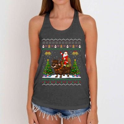 Ugly Yak Xmas Gift Santa Riding Yak Christmas Women's Knotted Racerback Tank