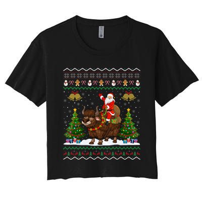 Ugly Yak Xmas Gift Santa Riding Yak Christmas Women's Crop Top Tee