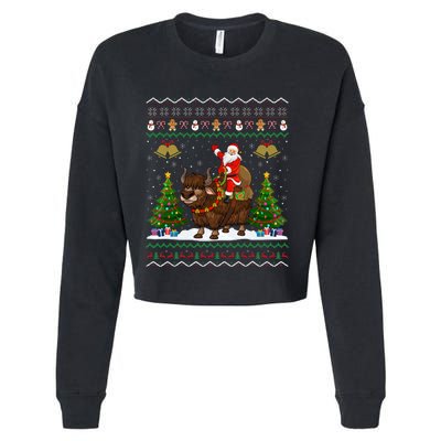 Ugly Yak Xmas Gift Santa Riding Yak Christmas Cropped Pullover Crew