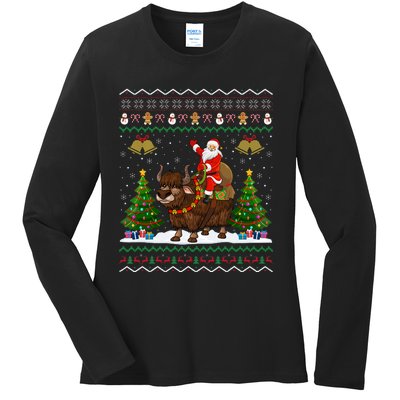 Ugly Yak Xmas Gift Santa Riding Yak Christmas Ladies Long Sleeve Shirt