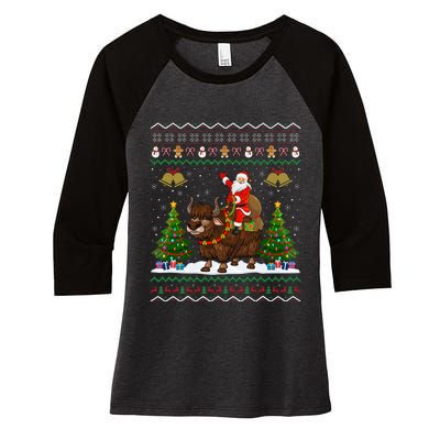 Ugly Yak Xmas Gift Santa Riding Yak Christmas Women's Tri-Blend 3/4-Sleeve Raglan Shirt