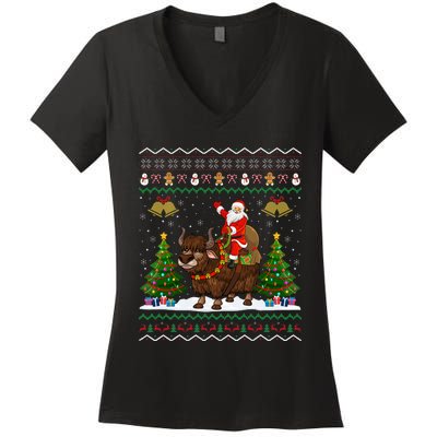 Ugly Yak Xmas Gift Santa Riding Yak Christmas Women's V-Neck T-Shirt