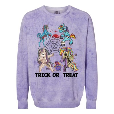 Unicorn Zombie Dabbing Halloween Zombie Trick Or Treat Gift Colorblast Crewneck Sweatshirt