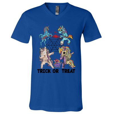 Unicorn Zombie Dabbing Halloween Zombie Trick Or Treat Gift V-Neck T-Shirt