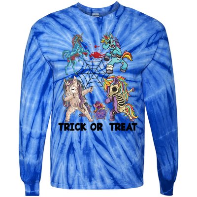 Unicorn Zombie Dabbing Halloween Zombie Trick Or Treat Gift Tie-Dye Long Sleeve Shirt