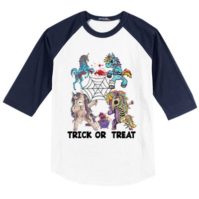 Unicorn Zombie Dabbing Halloween Zombie Trick Or Treat Gift Baseball Sleeve Shirt