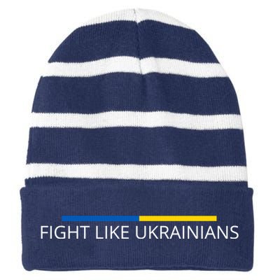 Ukrainian Zelensky Ukraine Army Green Fight Like Ukrainians Striped Beanie with Solid Band