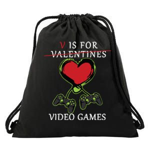 V Is For Video Games Anti Valentines Drawstring Bag