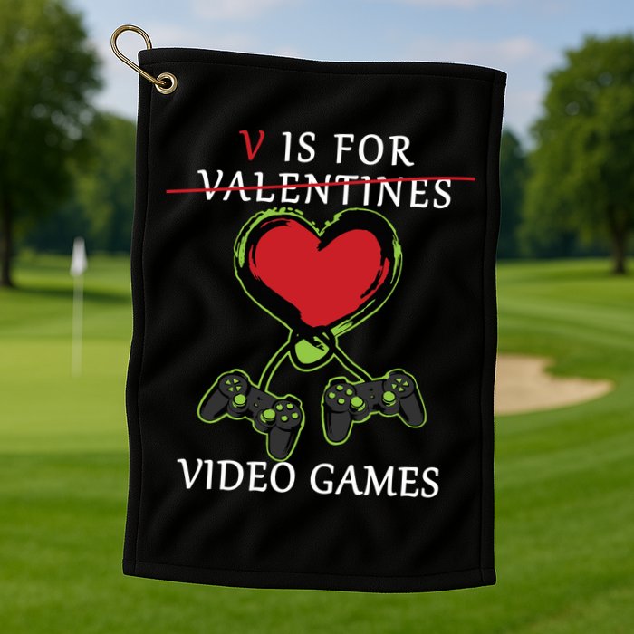 V Is For Video Games Anti Valentines Golf Towel