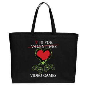 V Is For Video Games Anti Valentines Cotton Canvas Jumbo Tote