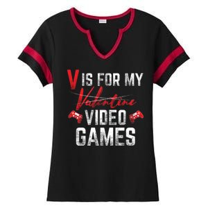 V Is For Video Games Funny Valentines Day Ladies Halftime Notch Neck Tee