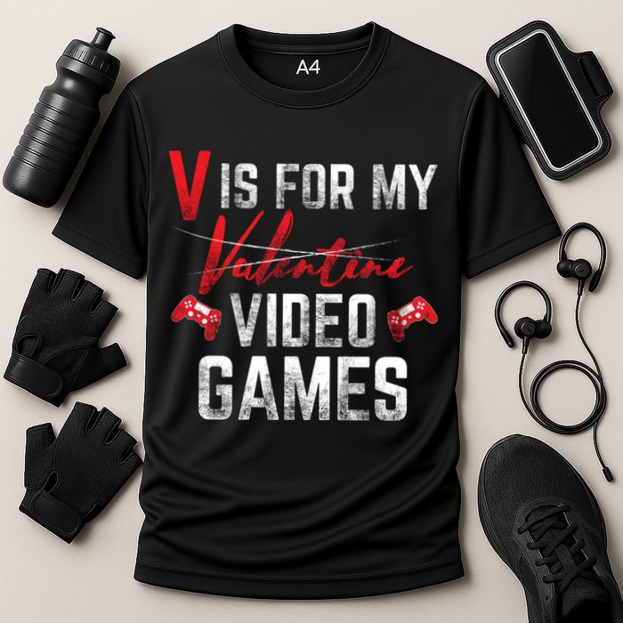 V Is For Video Games Funny Valentines Day Cooling Performance Crew T-Shirt