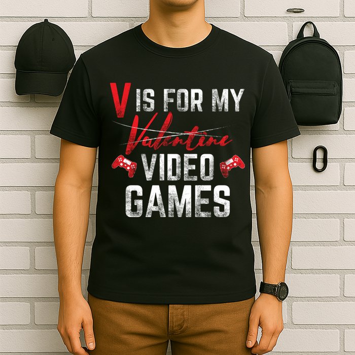 V Is For Video Games Funny Valentines Day T-Shirt