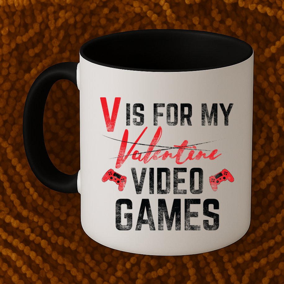 V Is For Video Games Funny Valentines Day Mug