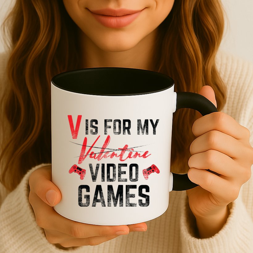 V Is For Video Games Funny Valentines Day Mug