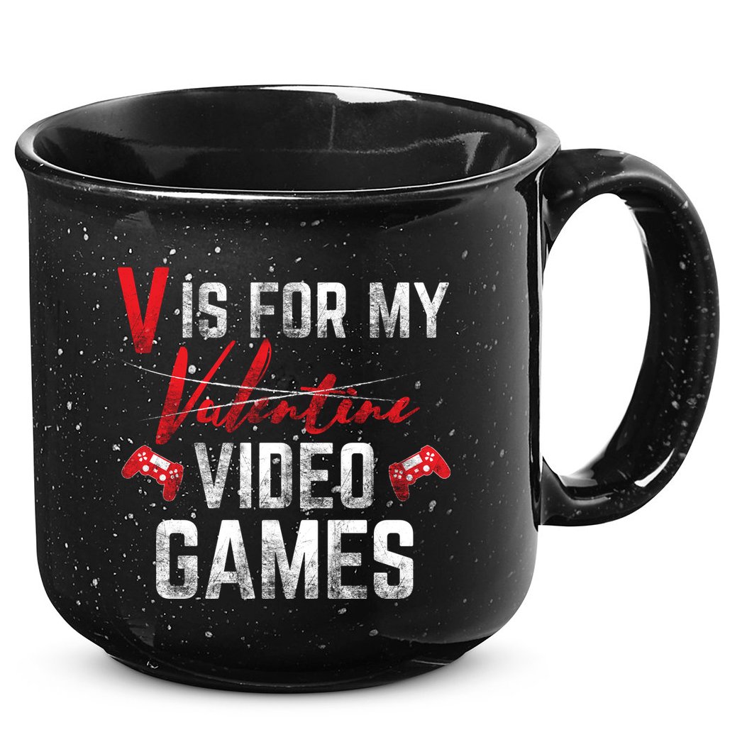 V Is For Video Games Funny Valentines Day 15oz Campfire Ceramic Mug
