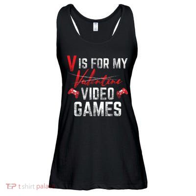 V Is For Video Games Funny Valentines Day Ladies Essential Flowy Tank