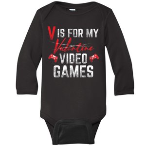 V Is For Video Games Funny Valentines Day Baby Long Sleeve Bodysuit