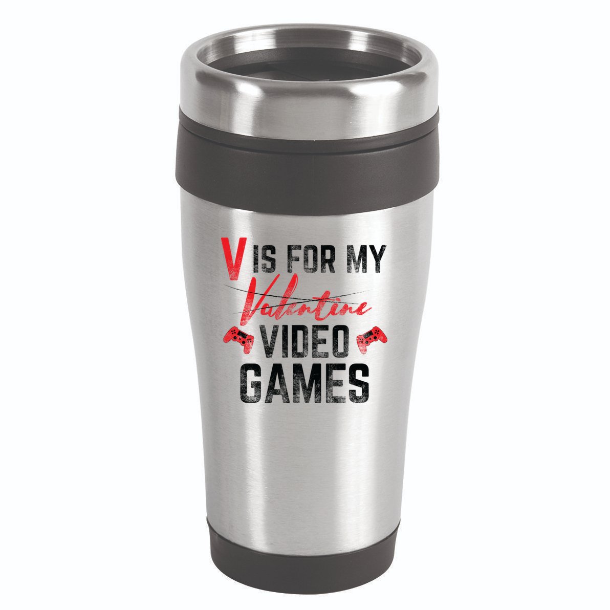 V Is For Video Games Funny Valentines Day 16oz Travel Tumbler