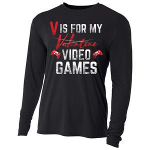 V Is For Video Games Funny Valentines Day Cooling Performance Long Sleeve Crew