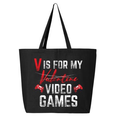 V Is For Video Games Funny Valentines Day 25L Jumbo Tote