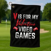V Is For Video Games Funny Valentines Day Golf Towel