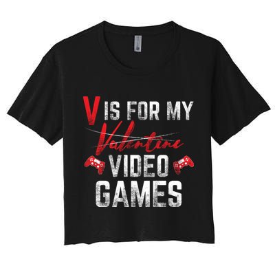 V Is For Video Games Funny Valentines Day Crop Top