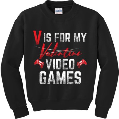 V Is For Video Games Funny Valentines Day Kids Sweatshirt