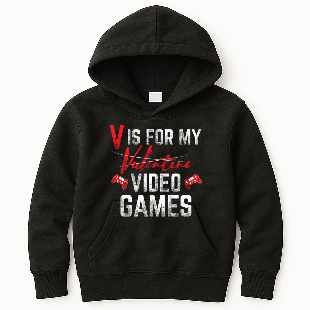 V Is For Video Games Funny Valentines Day Kids Hoodie