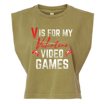 V Is For Video Games Funny Valentines Day Garment-Dyed Women's Muscle Tee