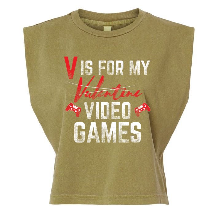 V Is For Video Games Funny Valentines Day Garment-Dyed Women's Muscle Tee