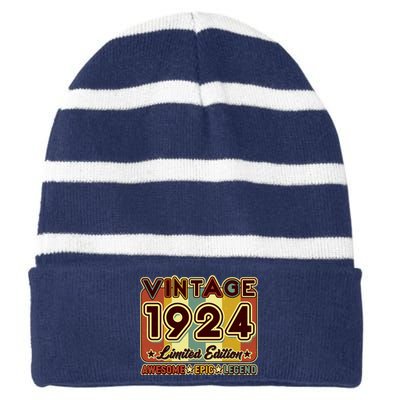 Vintage 1924 100th Birthday Limited Edition Awesome Epic Legend Striped Beanie with Solid Band