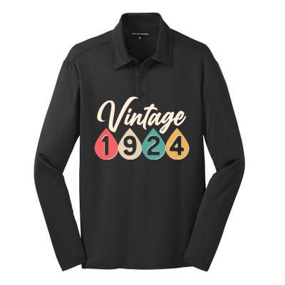 Vintage 1924 100th Birthday Retro Teardrop Design Silk Touch Performance Long Sleeve Polo