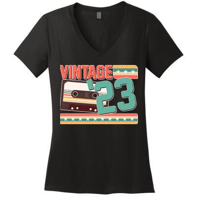 Vintage 1923 100th Birthday Cassette Tape Women's V-Neck T-Shirt
