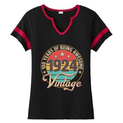 Vintage 1924 100 Years Of Being Awesome Ladies Halftime Notch Neck Tee