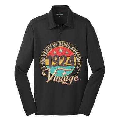 Vintage 1924 100 Years Of Being Awesome Silk Touch Performance Long Sleeve Polo